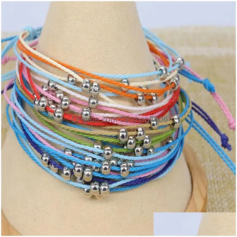 handmade woven braided rope beaded charm bracelets for women men lover solid color beach friendship jewelry