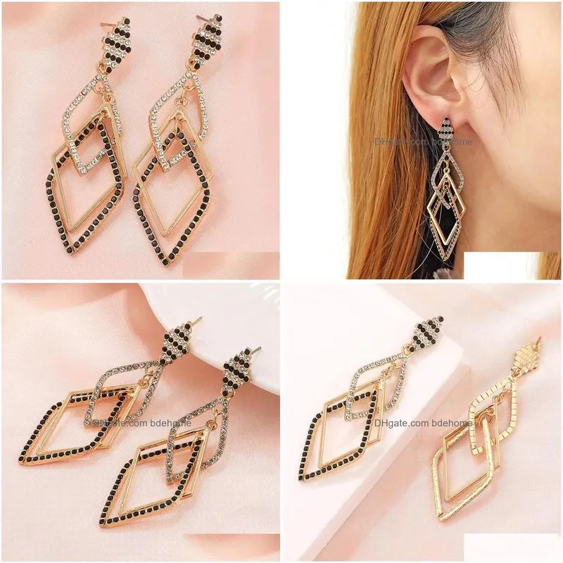 vintage advanced fashion full diamond black dangle earrings for women korean fashion earring birthday party jewelry gifts