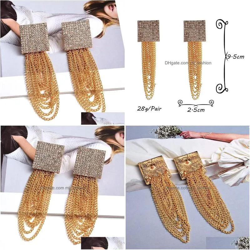 long metal chain tassel dangle drop earrings fashion crystals earring jewelry accessories for women