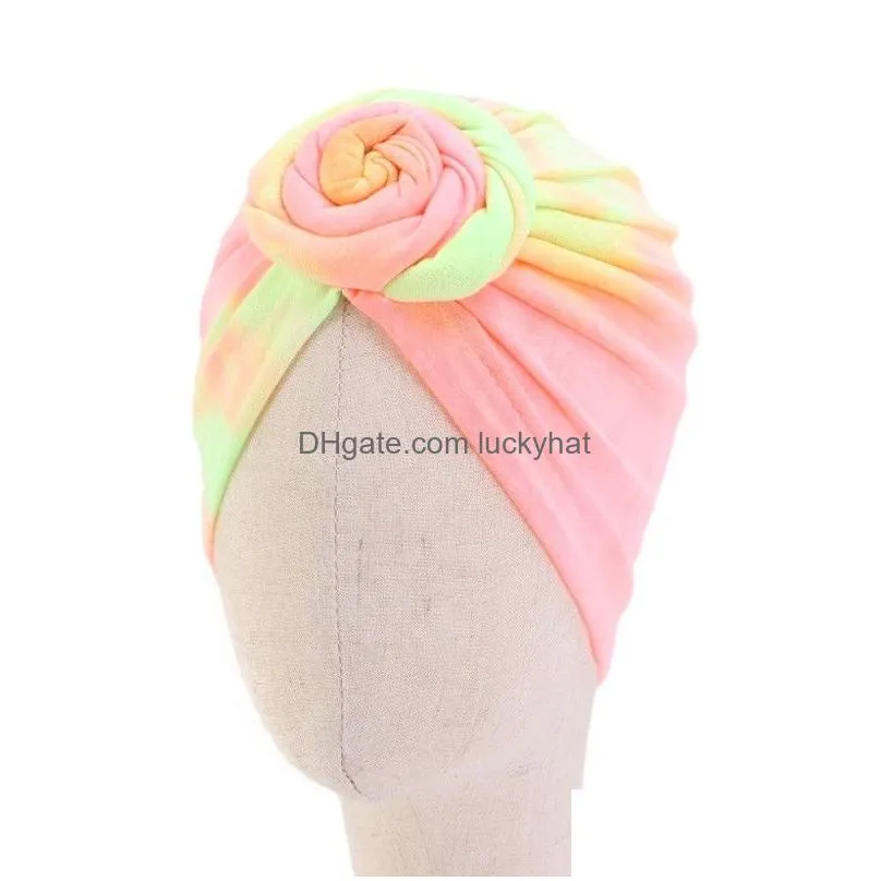 cotton turban for baby girl top knot flower decor soft headwear toddler hair care sleep cap warm beanie hat hair accessories