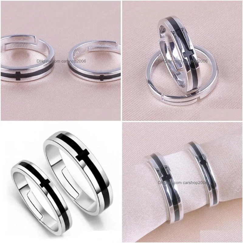 christian black jesus cross band rings open adjustable silver ring for women men couple fashion jewelry