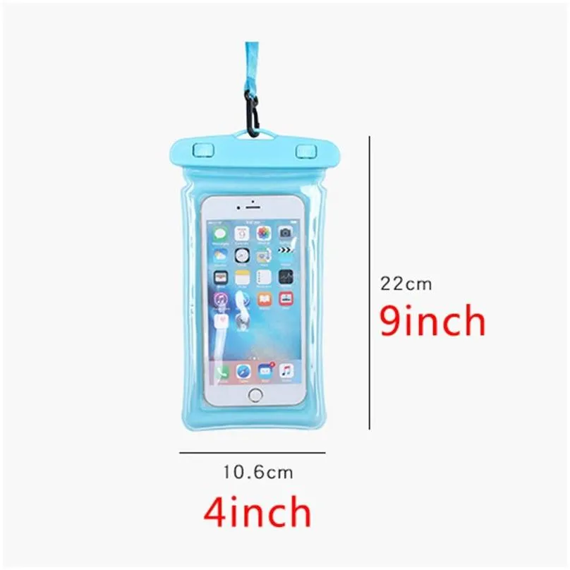 6 inch waterproof mobile phones pouch floating airbag swimming bag pvc protective cell phone case for swim diving surfing beach use wly