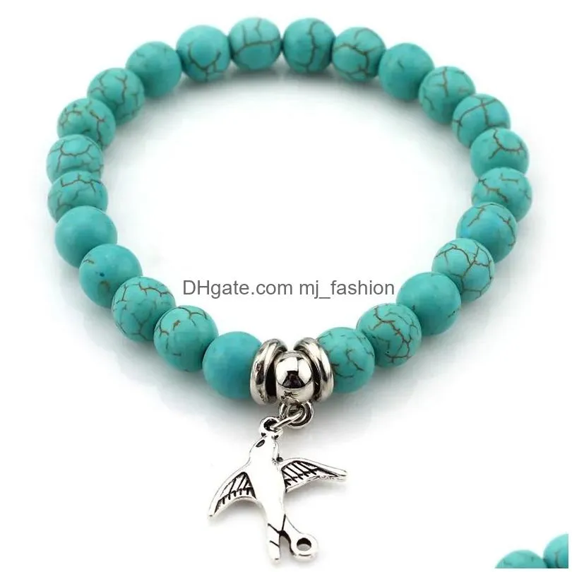 turquoise beaded bracelets strand owl elephant tree of life charm bracelet bangle cuffs for women fashion jewelry will and sandy gift