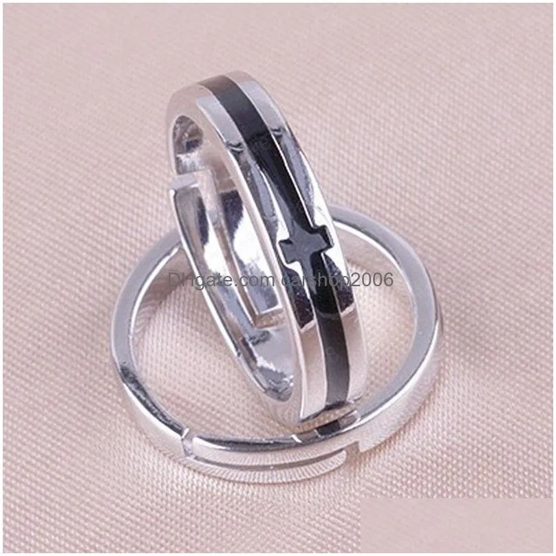 christian black jesus cross band rings open adjustable silver ring for women men couple fashion jewelry
