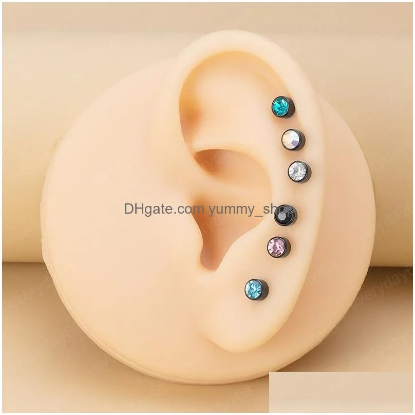 crystal cartilage stud earrings ear piercing tragus helix barbell stainless steel earring bar for women men body other jewelry