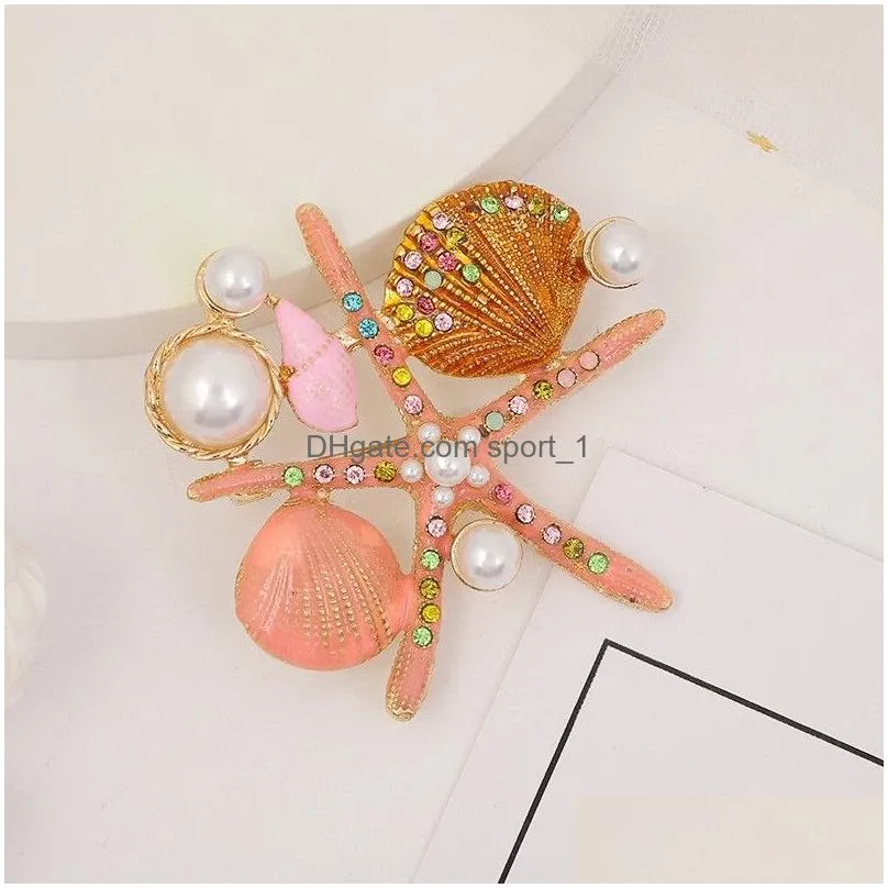 sea star coral starfish brooches women pearl animal ocean series party office brooch pins jewelry gifts