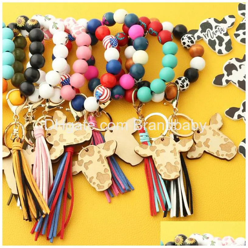 new sunflower cactus print silicon beads bracelets link tassel milch cow charm design jewelry bracelet good quality key chain charm birthday