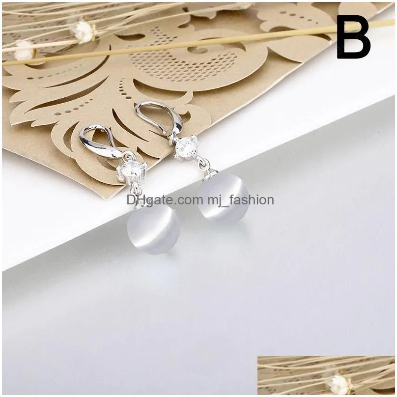 fashion dangle earrings vintage white opal cat eye stone geometric drop earrings for women accessories boho elegant jewelry gift