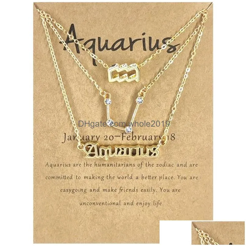 zodiac signs symbol letter pendant necklace set for women 12 constellations three layer clavicle chain choker necklaces with card