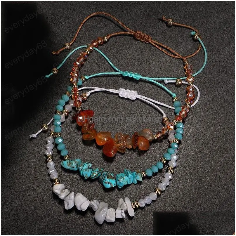 bohemian crystal gravel string bracelet adjustable natural amethyst turquoise indian agate bracelet for women sweet jewelry gift