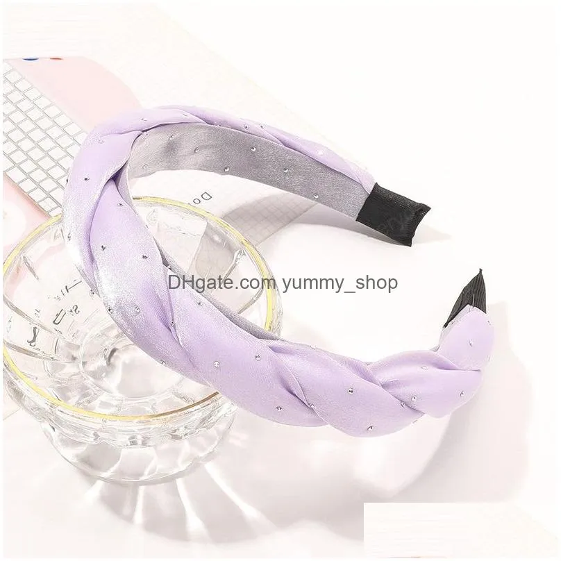 fashion women sponge headband  candy color hairband bright yarn diamond headwear summer turban adult hair accessories