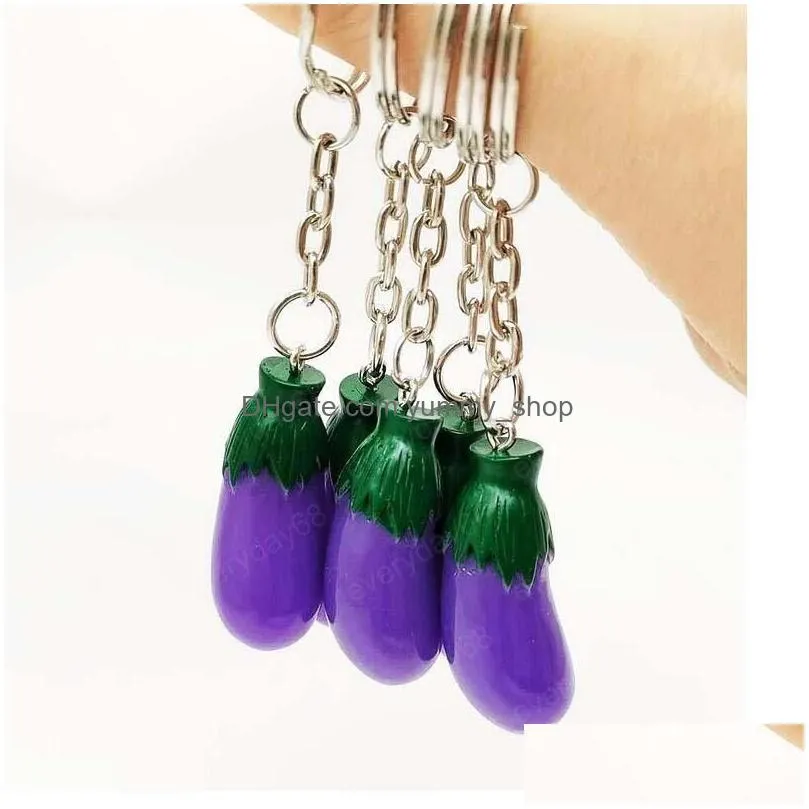 3d imitation vegetables keychain eggplant key ring for women handbag pendant charms decoration