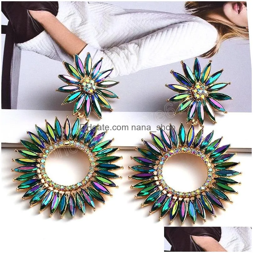 colorful crystal dangle drop earrings classic round metal earrings jewelry accessories for women