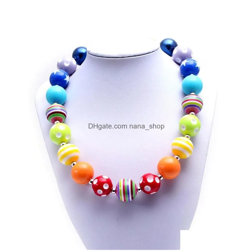 2pcs newest design spring color necklace birthday party gift for toddlers girls beaded bubblegum baby kids chunky necklace jewelry