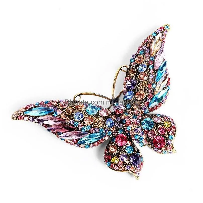 vintage butterfly design brooches women ladies exquisite shiny rhinestone brooches pins clothes accessories party jewelry gifts