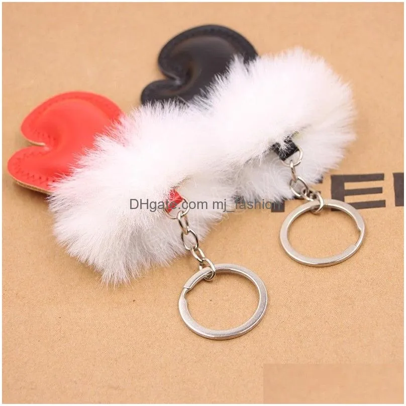 winter pu plush gloves pendant keychain for women bag hanging ornament leather gloves key ring car key holder charm jewelry gift