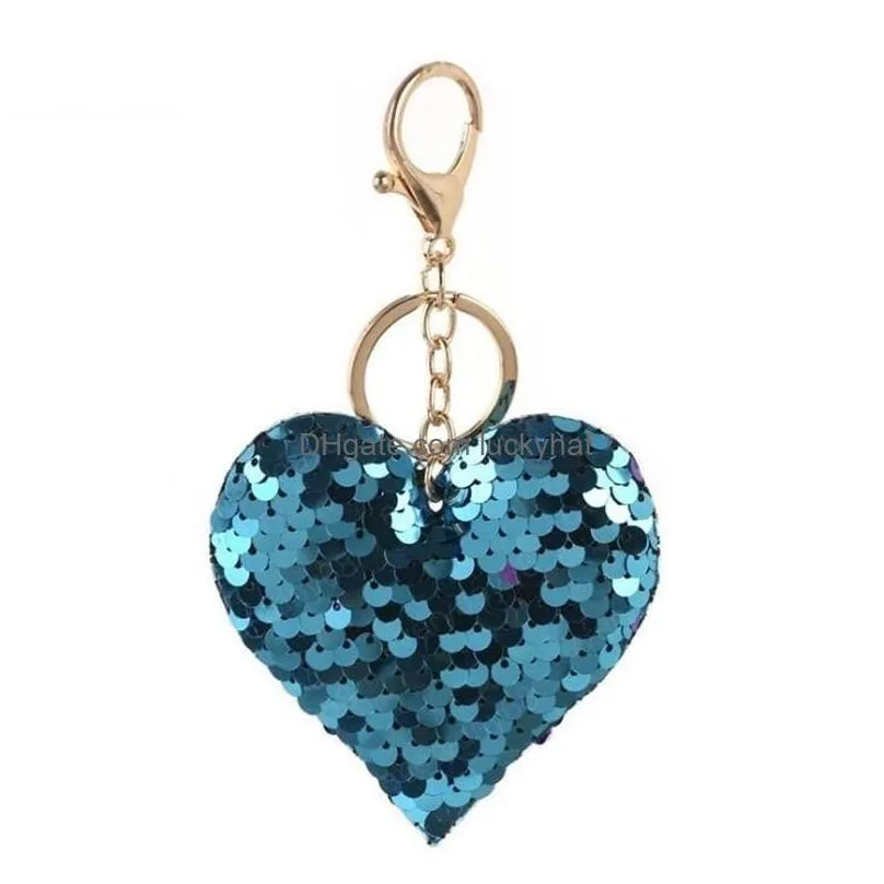 sequined heart keychain party favor colorful luggage decoration mini key chain bag pendant creative christmas gift keyring
