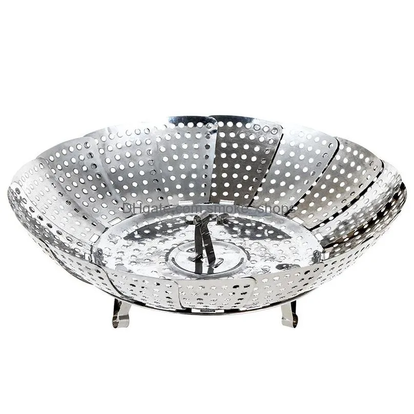 stainless steel folding dish boilers food basket mesh vegetable vapor cooker steamer expandable pannen kitchen tool s m l dh0479