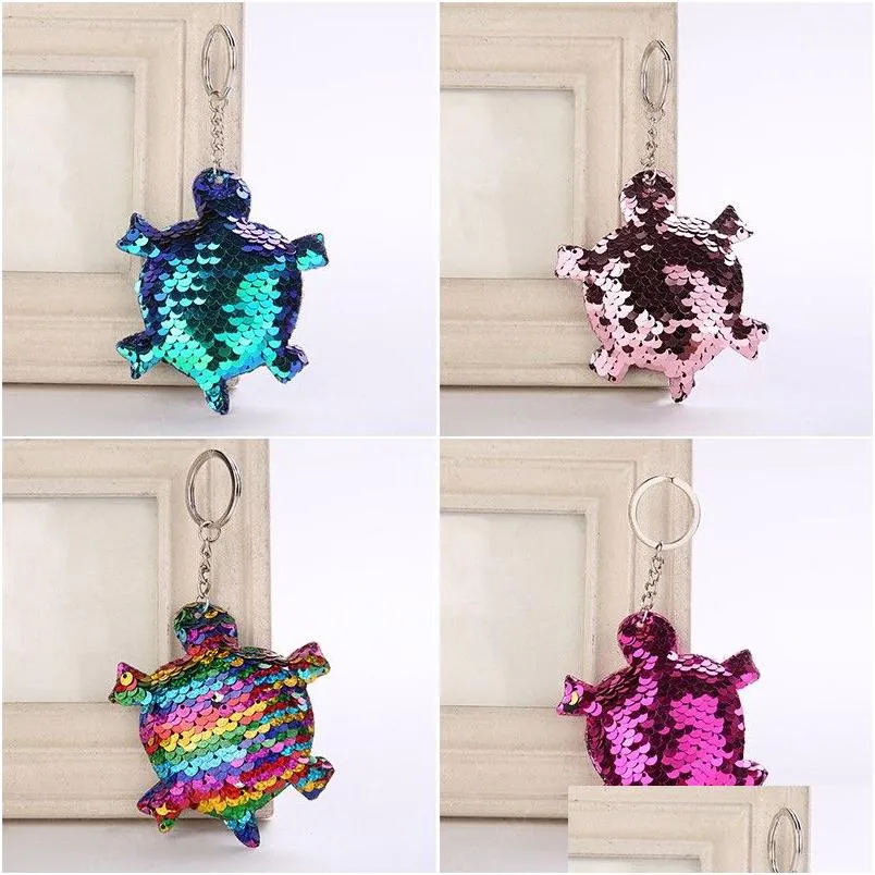 fashion glitter sequins key chain shiny keychain animal tortoise keyrings for women bag pendant jewelry