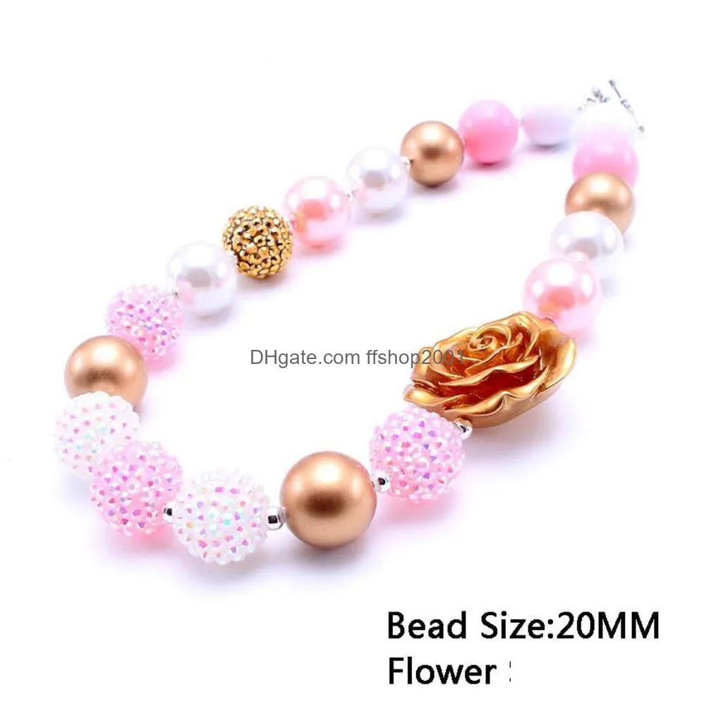 2pcs est design pinkaddgold color necklace birthday party gift for toddlers girls beaded bubblegum baby kids chunky necklace jewelry