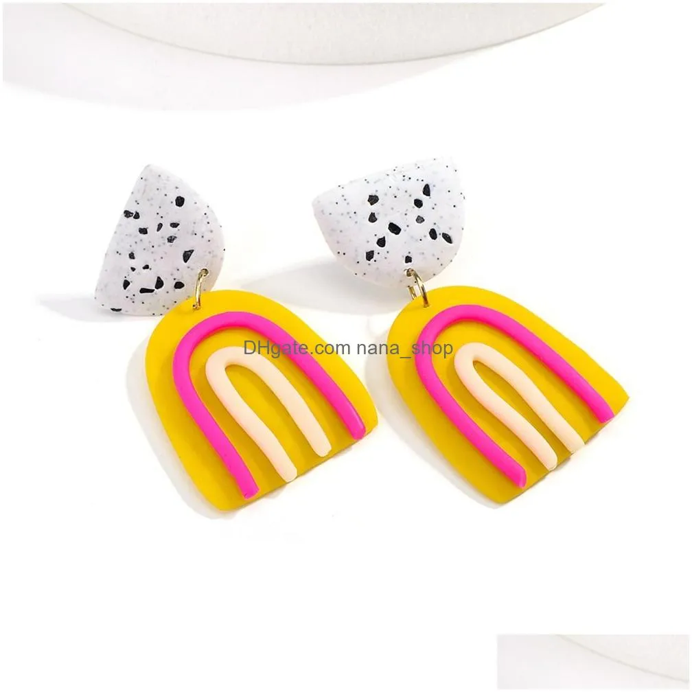 creative rainbow polymeric clay drop earrings for women unique fashion handmade soft clay dangle earring fashion jewelry