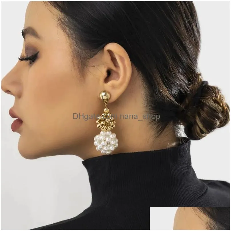 dangle chandelier fashion ccb beads drop earrings for female women jewelry round ball imitation pearl pendant dangle earrings party