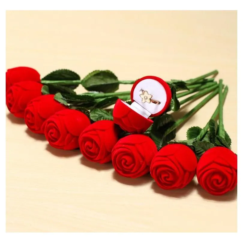 gift wedding boxes rose shaped ring box mini cute red carrying cases for rings display jewelry packaging