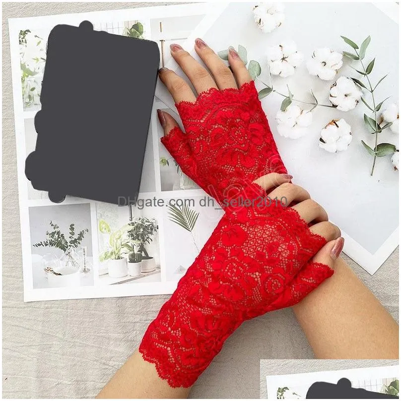 summer y lace gloves sunscreen antiuv cycling drive half finger mitten fashion y female outdoor sun glove elastic mittens