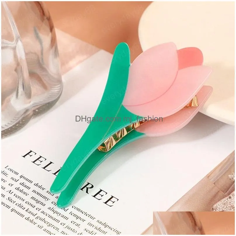 chic fairy hair claw tulip arcylic metal clamps korean fashion barrette hair accessories for women girl