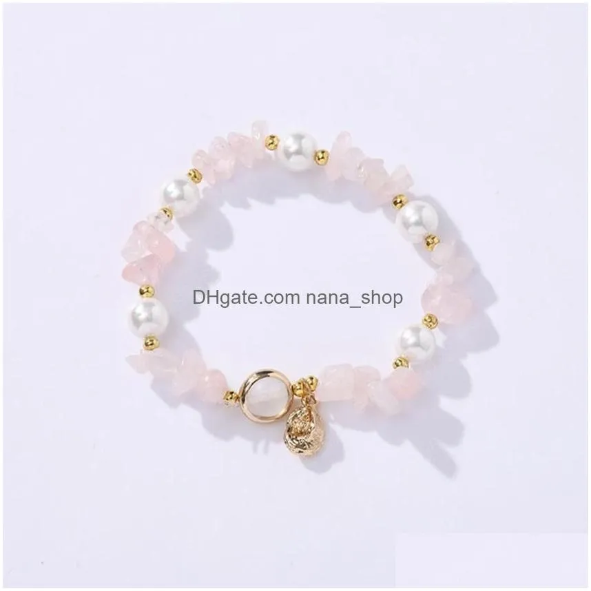 wholesale trendy gold plated irregular shape rose quartz bracelet link chain green aventurine jewelry