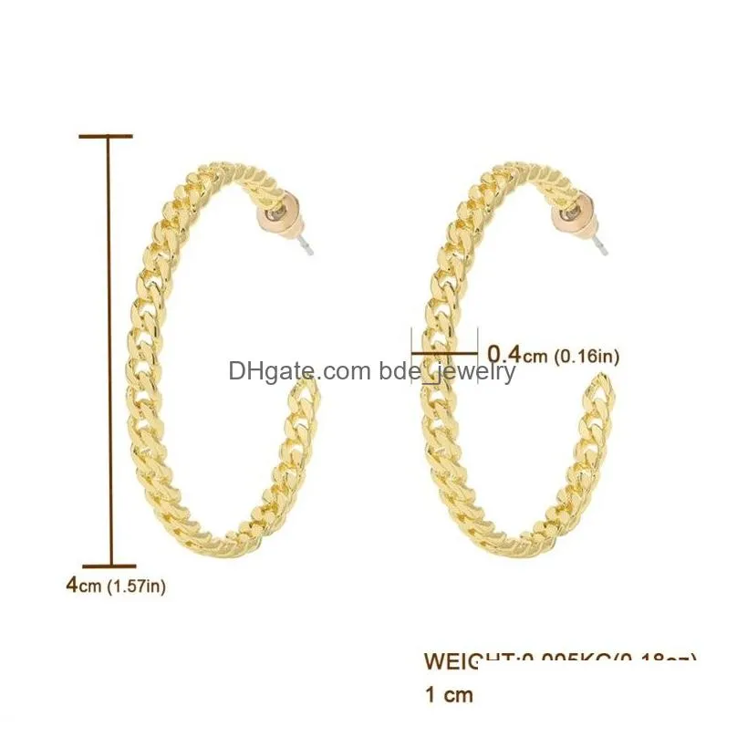 fashion personality silver needle big c shape hoop earring for women punk link chain earrings jewelry accessories