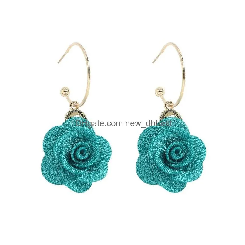 candy color boho fabric flower dangle earrings for women spring summer statement earrings big floral earrings jewelry