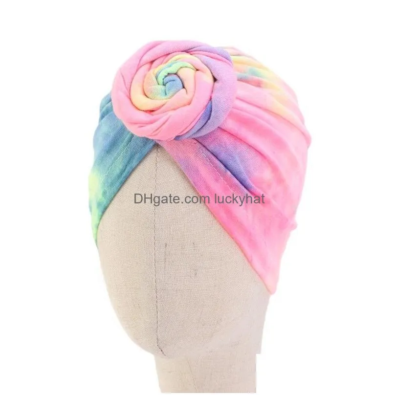 cotton turban for baby girl top knot flower decor soft headwear toddler hair care sleep cap warm beanie hat hair accessories