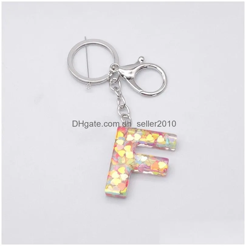 26 initials sequins letters keychains acrylic key chain rings creative cute car bag name alphabet pendant keyrings charm gifts