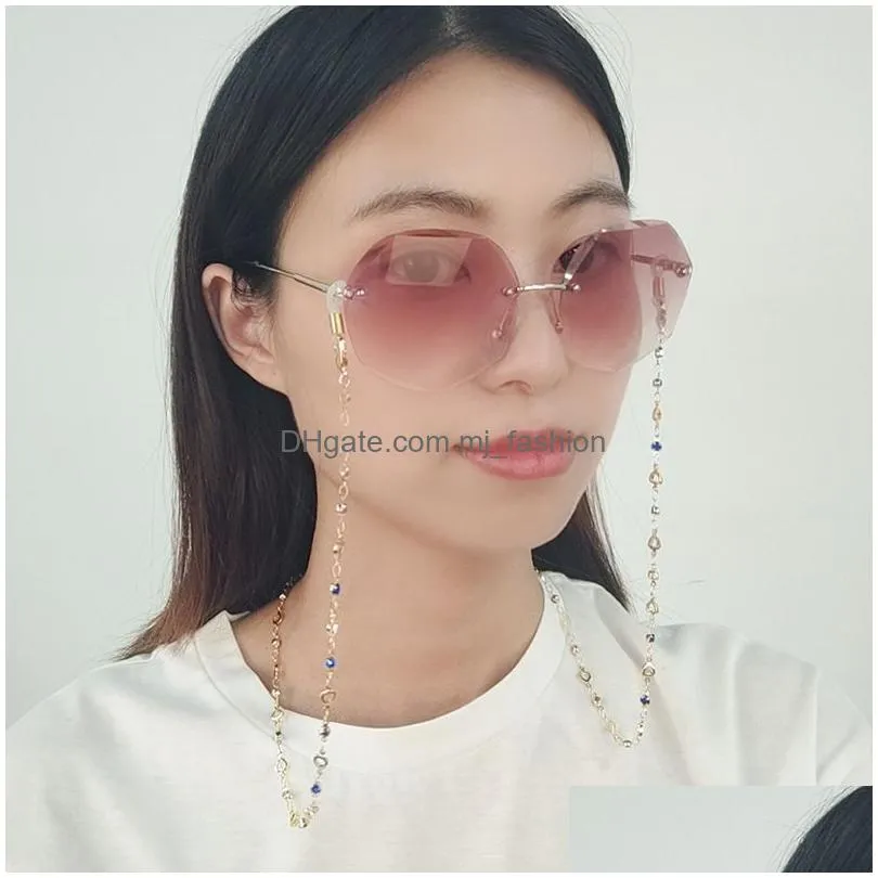 luxury stainless steel face eyeglasses chain crystal hollow heart straps sunglasses glasses accessories