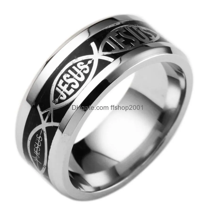 stainless steel christian jesus ring finger ring nail rings silver gold band rings for women men believe inspirational jewelry dro