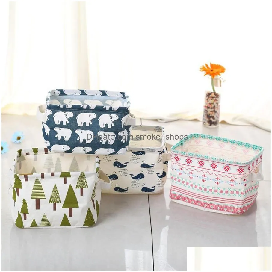 wholesale storage basket diy office desktop organize folding linen toy storage box pastoral floral animal jewelry makeup organizer