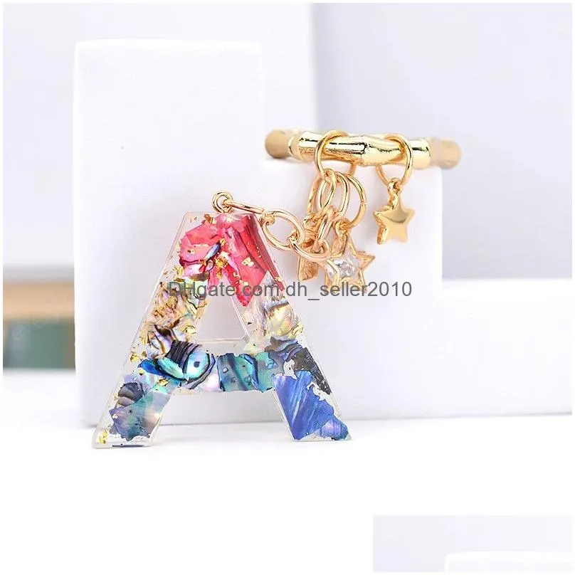 dried flower english letters keychains for women cute star car key rings handbag pendant accessories gift