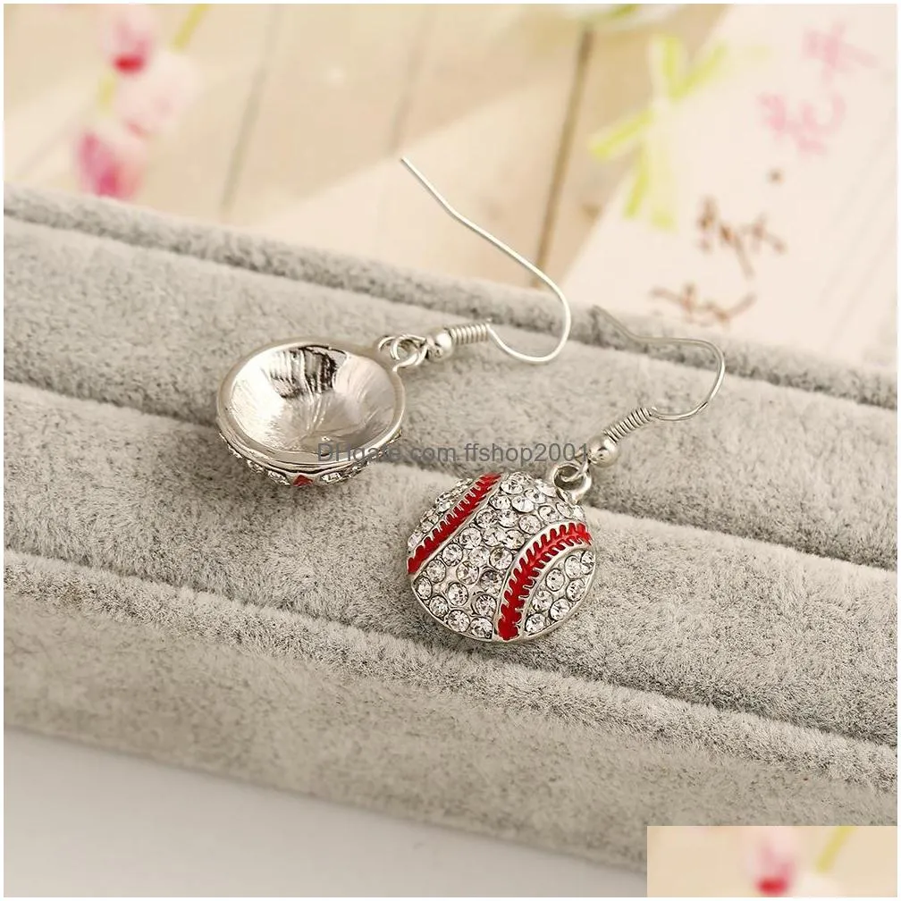 luxury angle chandelier womens ball earrings crystal rhinestone softball baseball basketball volleyball rugby sports dangle earrings for fan fashion