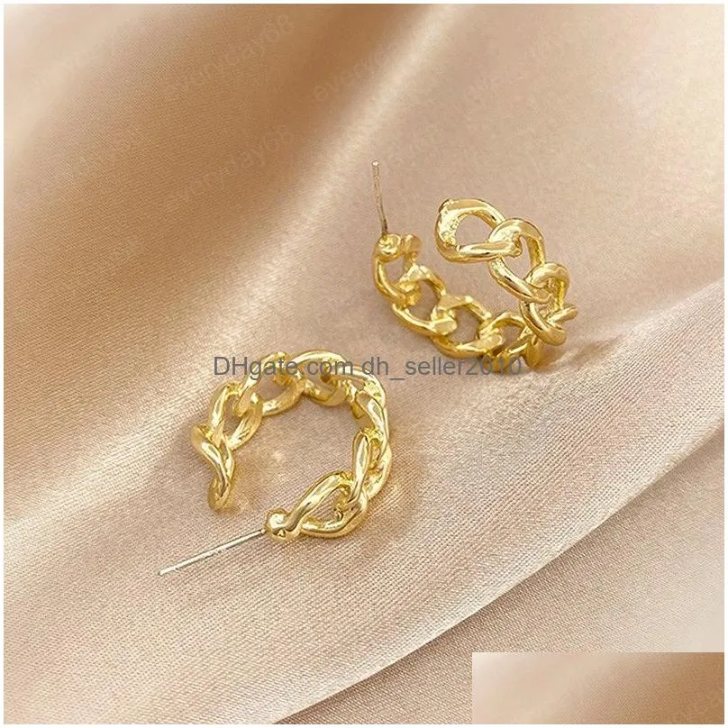 simple korean fashion dangle earrings for women c shaped gold silver color metal chain earring trendy india jewelry