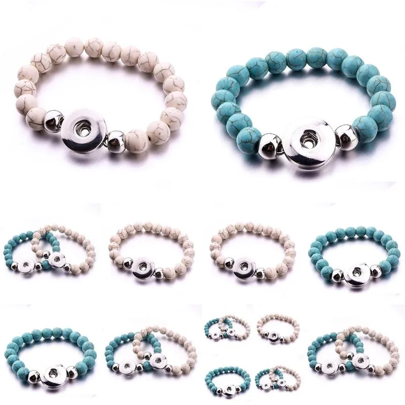 natural stone snap jewelry handmade beaded bracelet fit 18mm snaps buttons elastic strand beads bracelet