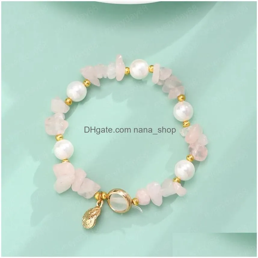 wholesale trendy gold plated irregular shape rose quartz bracelet link chain green aventurine jewelry