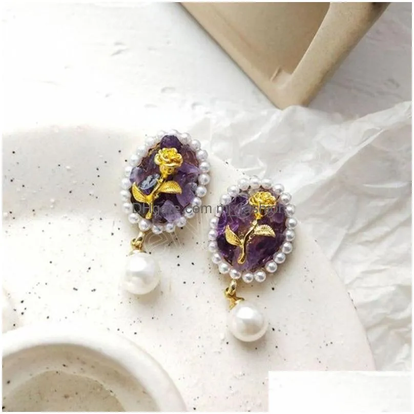 gravel rose flower earring for women elegant pearl earring jewelry summer accessories wholesale pendientes