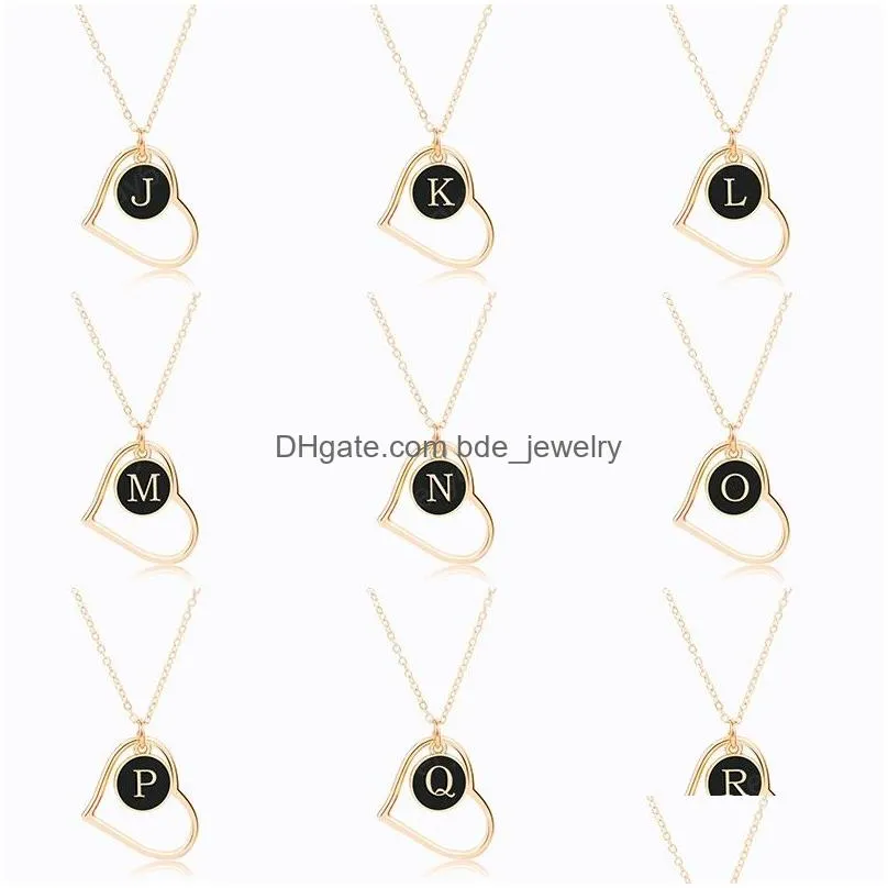 fashion hollow heart pendant necklace women girls gold color chain az initial letters necklace wedding party jewelry gifts