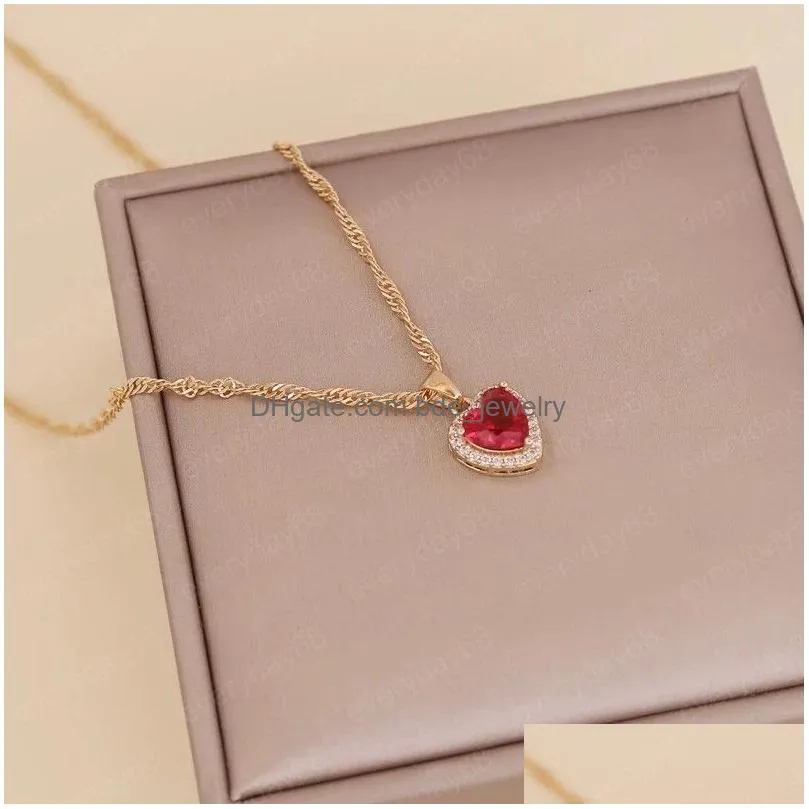 fashion zircon heart necklace women luxurious rhinestone necklace elegant gold neck chain wedding engagement jewerly gifts