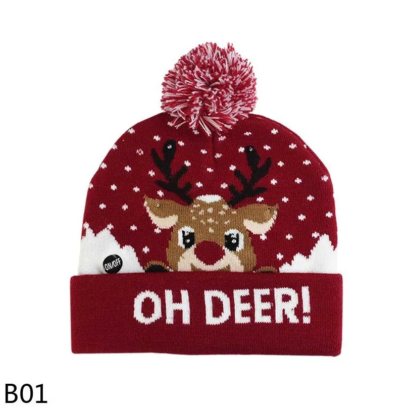 led christmas hat sweater beanie santa elk light up knitted cap party favor for kids xmas 2021 year decorations