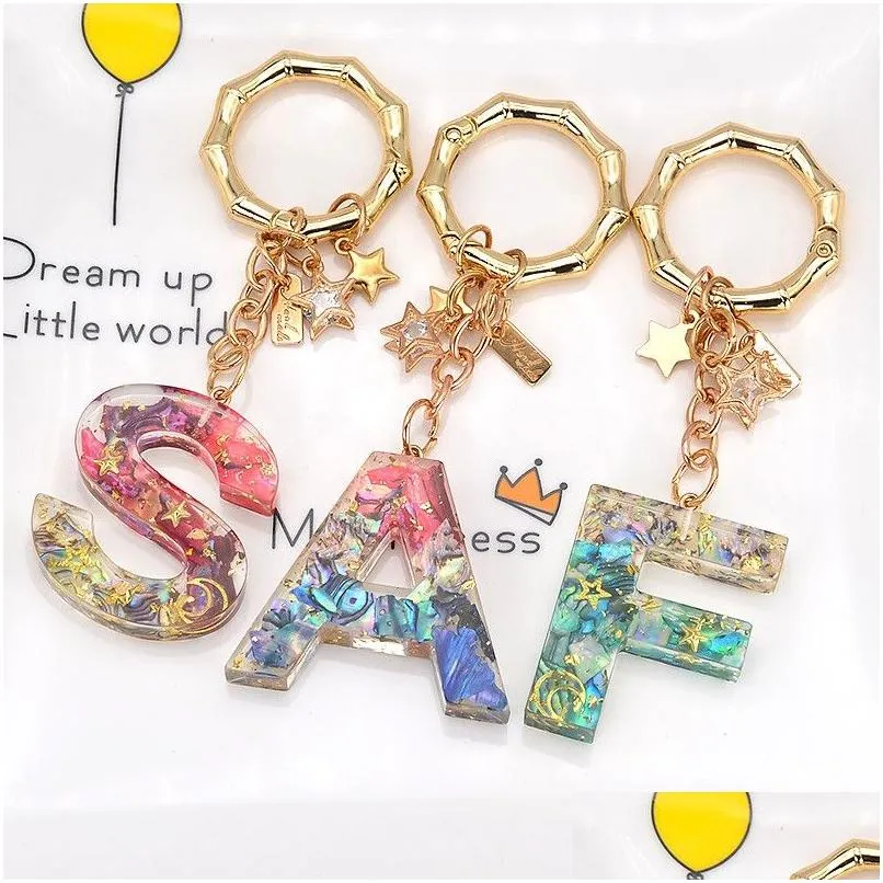 dried flower english letters keychains for women cute star car key rings handbag pendant accessories gift