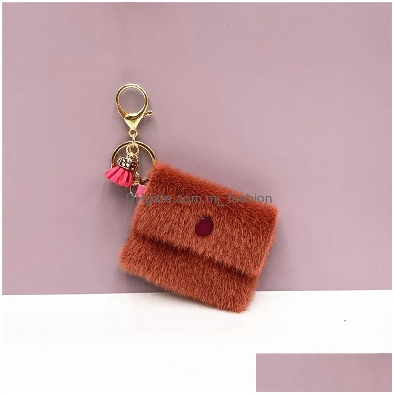 creative lady mini coin purse keychain cute imitation mink fur bag keychains pendant women jewelry key chain gift