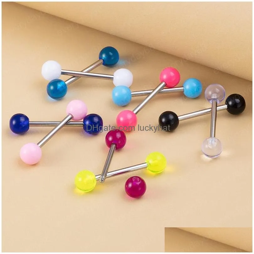 colorful acrylic tongue piercing barbell nipple ring stainless steel bar cartilage tragus stud for women body jewelry