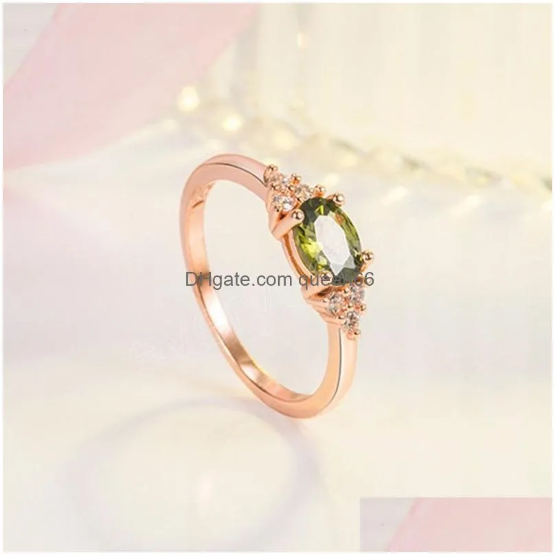 fashion rosegold color classical imitation peridot rings for women elegant oval zircon engagement ring simple jewelry gifts